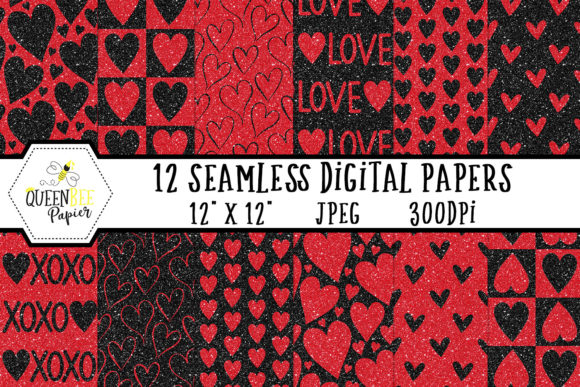 Black Red Glitter Heart Digital Paper: A Sparkling Addition to Your Creative Projects