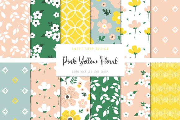Digital Paper Pack Pink Yellow Floral