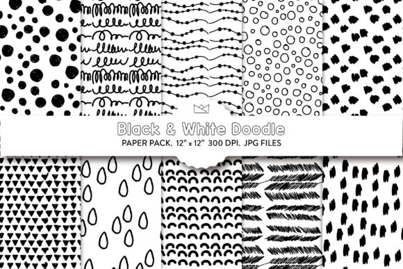 Doodle Digital Paper Pack, Black White: A Versatile Resource for Creatives and Professionals