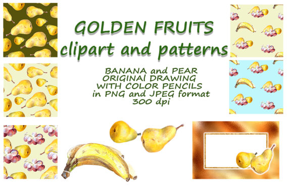 Golden Fruits. Pear and Banana Stickers