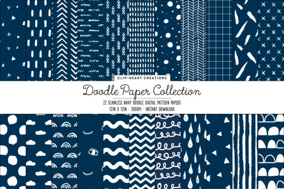 Navy Doodle Seamless Digital Papers