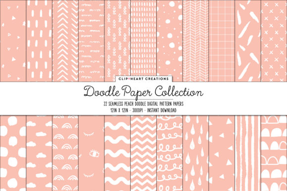 Peach Doodle Seamless Digital Papers