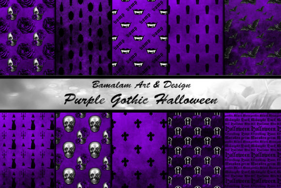 Purple Gothic Halloween Digital Papers