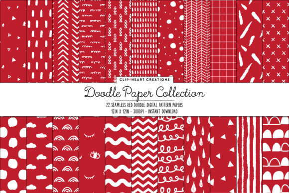 Red Doodle Seamless Digital Papers