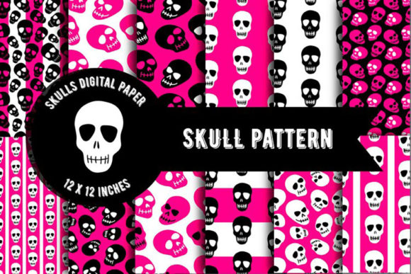 Skull Digital Paper Halloween Pattern