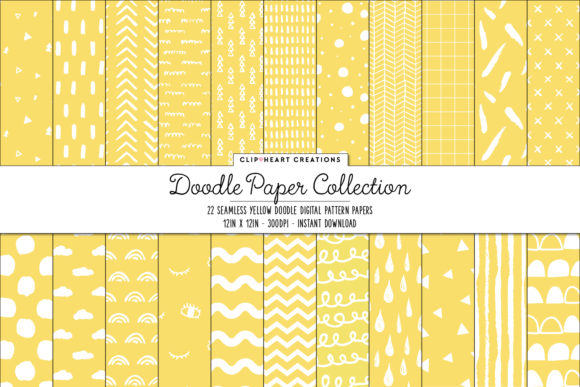 Yellow Doodle Seamless Digital Papers